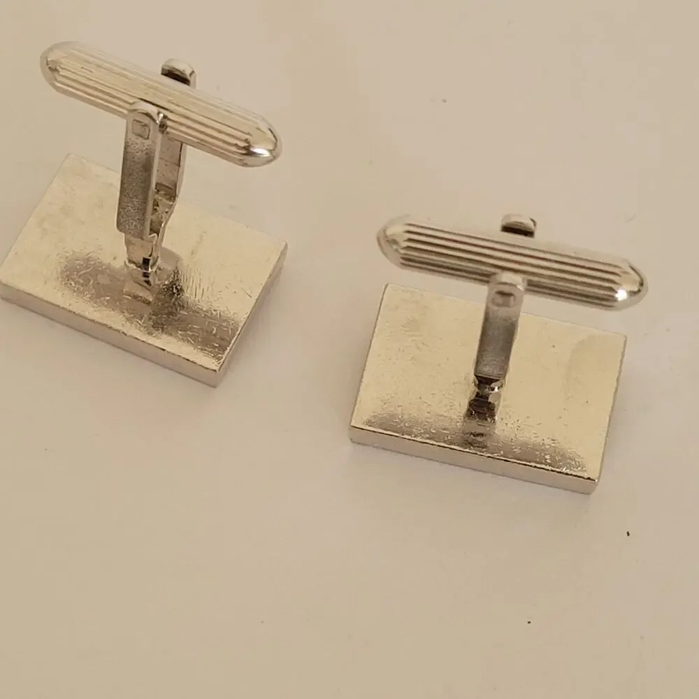 Burberry‎ Cufflinks Set Silver Tone Logo Rectangle Geometric Designer Minimalist